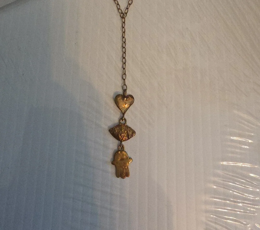 Johnny Was Gold-Tone Y Necklace with Heart and Charm Drops
